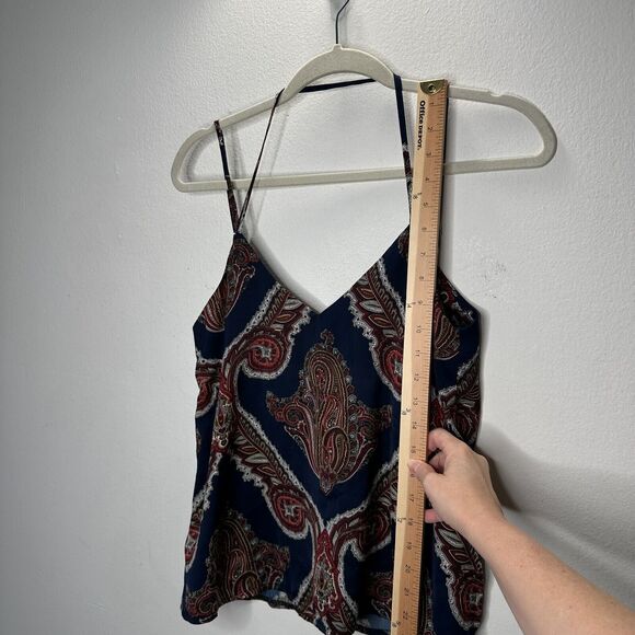 Missguided Blue Red and White Paisley Design VNeck Strappy V-Back Flowy Blouse 6 - Picture 9 of 11